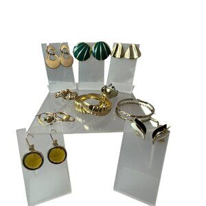 Mixed Lot 10 Earrings Gold Tone Enamel Dangle Hoop Green Black White READ